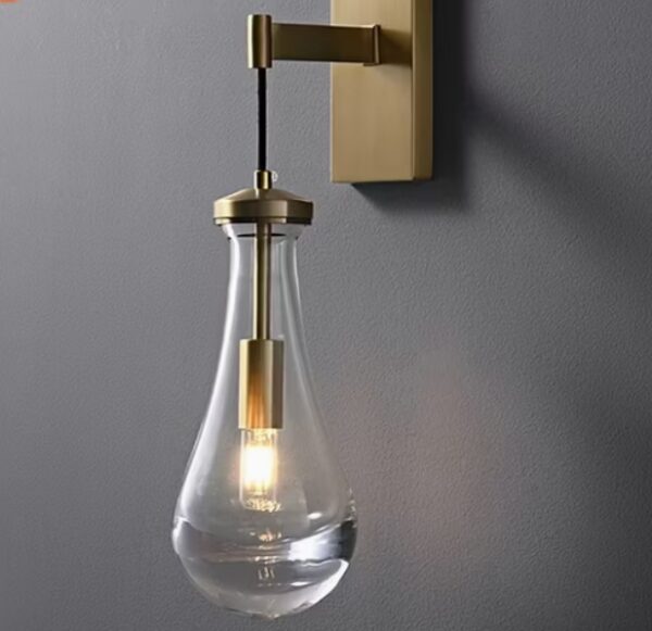 All-Copper Water Drop Wall Lamp Simple Bedroom Living Room and Bedside Glass Wall Lamp