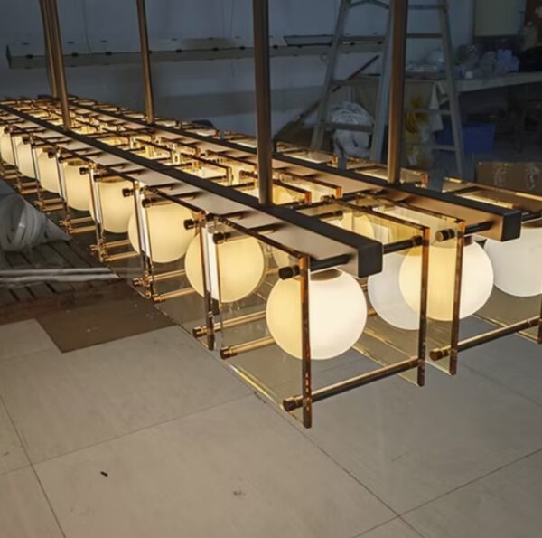 Stainless Steel Glass Rectangular Hanging Crystal Chandelier Decoration Project Modern Custom Lighting
