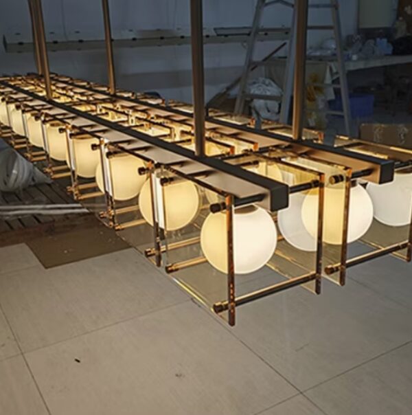 Stainless Steel Glass Rectangular Hanging Crystal Chandelier Decoration Project Modern Custom Lighting