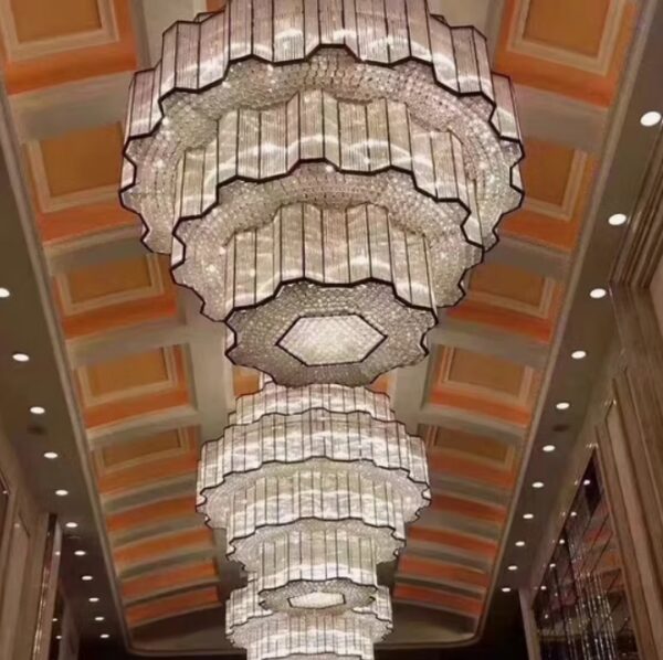Light Luxury Hotel Lobby Shopping Mall Ceiling Custom Large Crystal Project Light