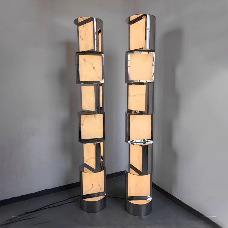 Designer Luxury Stainless Steel Decoration Natural Alabaster Floor Lamp Hotel Living Room - Imagen 2
