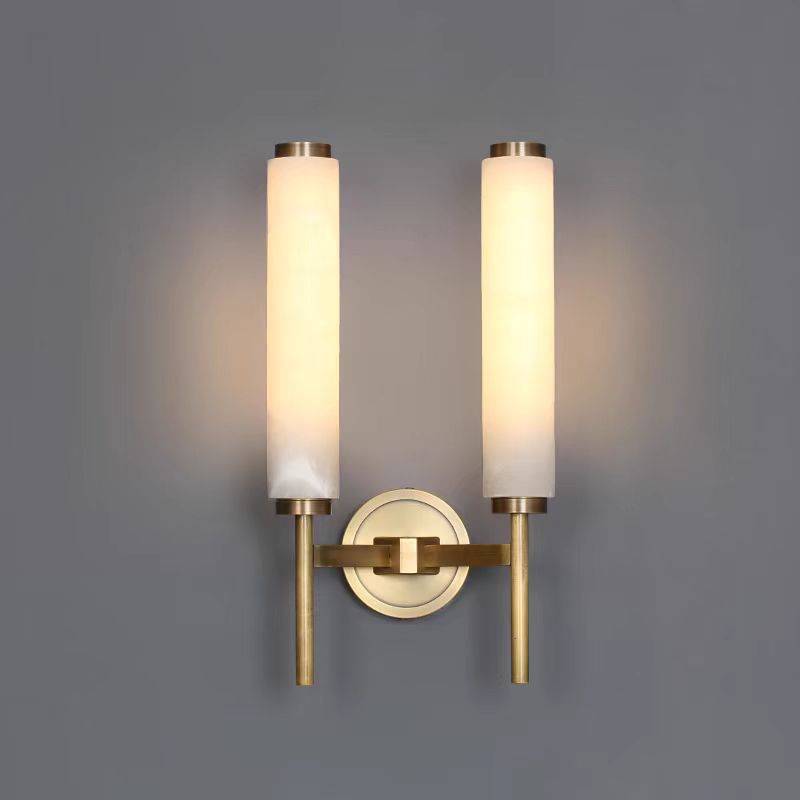 Gusurelighting Natural Snow Stone Wall Lamp: Minimalist Dual-Tube Brass Modern Wall Light