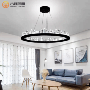Black-Framed Crystal Chandelier: Modern Luxury Focal Point for Living & Dining Rooms