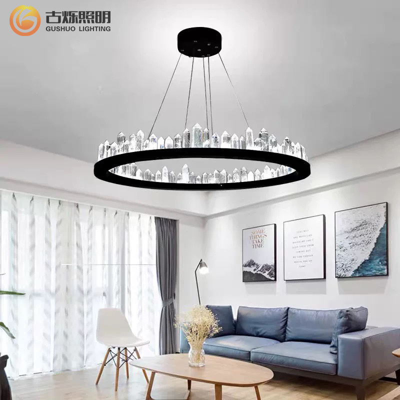 Black-Framed Crystal Chandelier: Modern Luxury Focal Point for Living & Dining Rooms