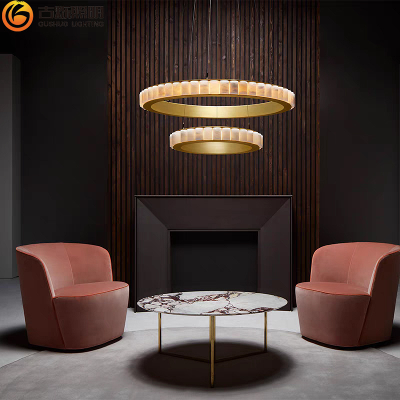 Modern Alabaster Chandelier | Simple Luxury Ring Chandelier for Dining Room, Bedroom & Hotel