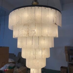 Luxury Natural Alabaster Chandelier for Villa Staircase | Modern Tiered Alabaster Pendant Light