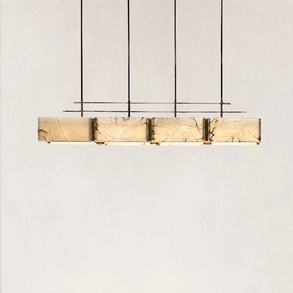 Modern Natural Alabaster Linear Chandelier | Luxury Custom Dining Room Pendant Light Manufacturer