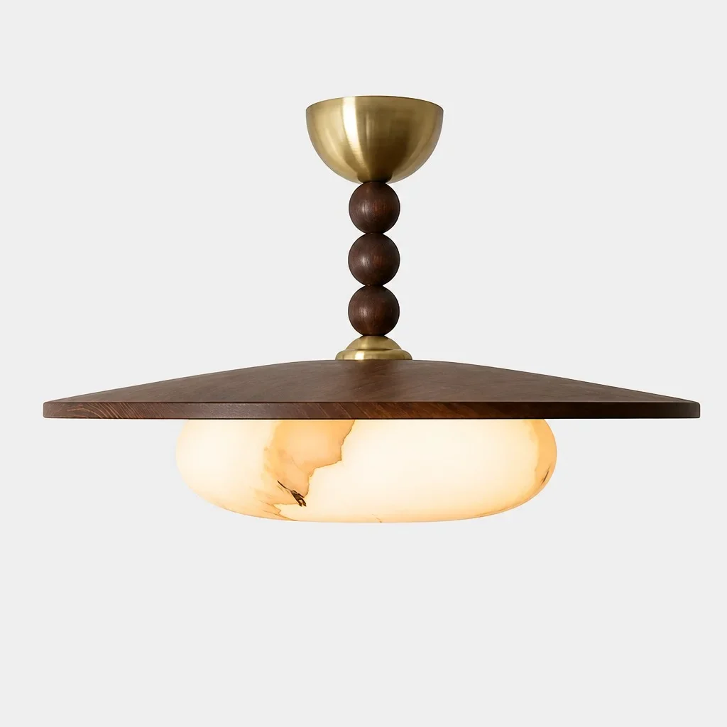 Modern Alabaster Wood Pendant Light with Brass | Custom Luxury Pendant